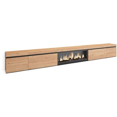 Skraut Home – Meuble TV avec cheminée électrique LED – Grand espace de rangement – Dimensions 107x45x35 cm – Couleur chêne moderne (1/5)