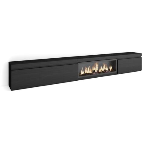 Skraut Home - Meuble TV, Banc Télé, Grand espace de Rangement, 317x45x35 cm, Cheminée électrique XXL, Style moderne, Noir (1/5)