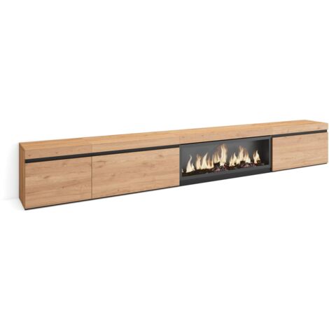 Skraut Home – Meuble TV avec cheminée électrique LED – Grand espace de rangement chêne – Dimensions 107x45x35 cm – Style moderne et design épuré (1/5)