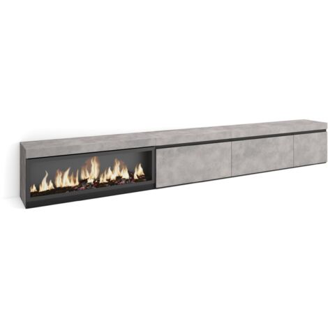 Skraut Home - Meuble TV, Banc Télé, Grand espace de Rangement, 317x45x35 cm, Cheminée électrique XXL, Style moderne, Gris Ciment (1/5)