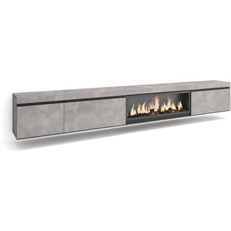 Skraut Home - Meuble TV, Banc Télé, Grand espace de Rangement, 317x45x35 cm, Cheminée électrique XXL, Suspendu, Mural, Style moderne, Gris Ciment (1/5)