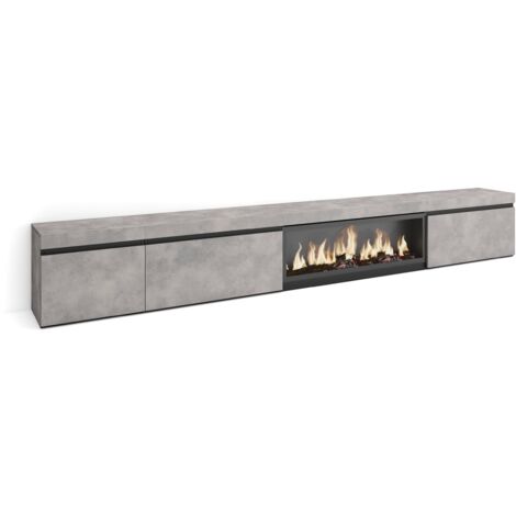 Skraut Home - Meuble TV, Banc Télé, Grand espace de Rangement, 317x45x35 cm, Cheminée électrique XXL, Style moderne, Gris Ciment (1/5)
