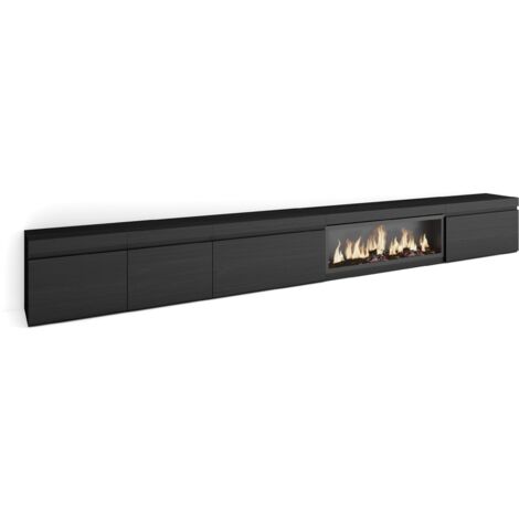 Skraut Home - Meuble TV, Banc Télé, Grand espace de Rangement, 368x45x35, Cheminée électrique XXL, Style moderne, Noir (1/5)