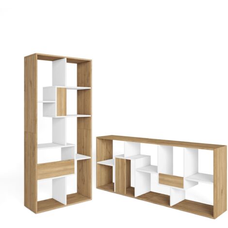 Skraut Home - Étagère Bibliothèque, Étagère de Rangement, 67x31x162cm, Salon, Bureau, Style moderne, Chêne et blanc (1/5)