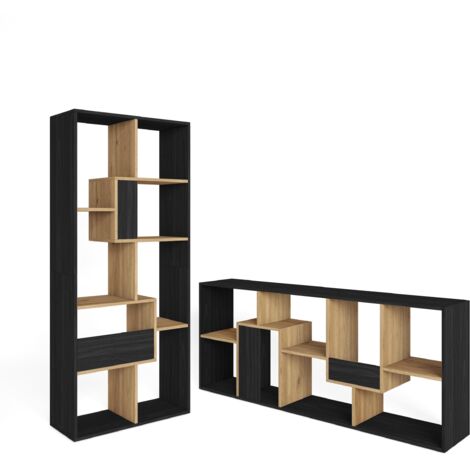 Skraut Home - Étagère Bibliothèque, Étagère de Rangement, 67x31x162cm, Salon, Bureau, Style moderne, Noir et Chêne (1/5)