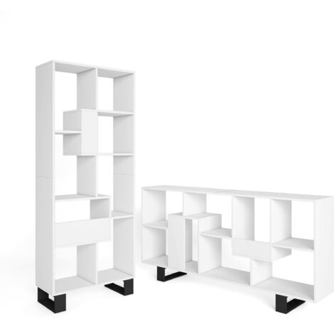 Skraut Home - Étagère Bibliothèque, Étagère de Rangement, 67x31x174cm, Design industriel, Style moderne, Blanc (1/5)