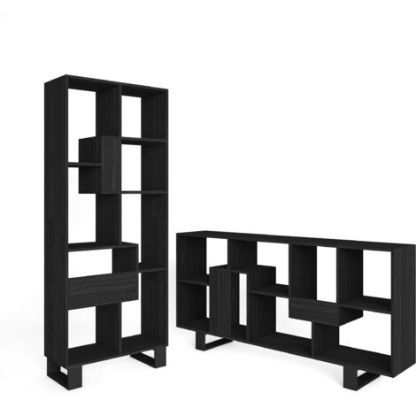 Skraut Home - Étagère Bibliothèque, Étagère de Rangement, 67x31x174cm, Design industriel, Style moderne, Noir (1/5)