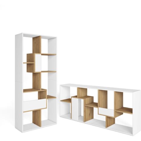 Skraut Home - Étagère Bibliothèque, Étagère de Rangement, 67x31x162cm, Salon, Bureau, Style moderne, Blanc et Chêne (1/5)