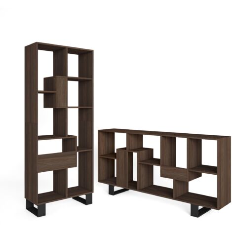 Skraut Home - Étagère Bibliothèque, Étagère de Rangement, 67x31x174cm, Design industriel, Style moderne, Chêne foncé (1/5)
