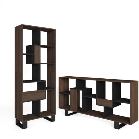 Skraut Home - Étagère Bibliothèque, Étagère de Rangement, 67x31x174cm, Design industriel, Style moderne, Chêne foncé et Noir (1/5)