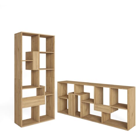 Skraut Home – Étagère bibliothèque chêne 162x67x31cm – Multi-positions – Grain de bois poreux – Pour salon et bureau (1/5)