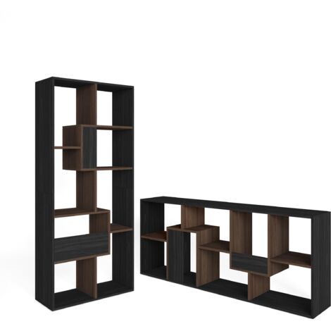 Skraut Home - Étagère Bibliothèque, Étagère de Rangement, 67x31x162cm, Salon, Bureau, Style moderne, Noir et Chêne foncé (1/5)