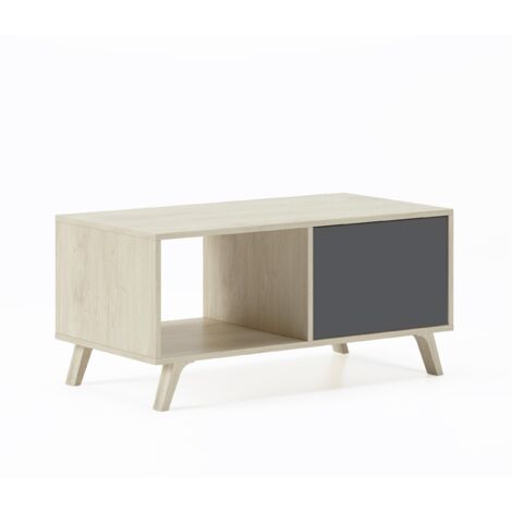 Skraut Home - Table basse avec portes, salle à manger, modèle WIND, couleur structure Chêne, couleur portes Gris Anthracite, mesure 92x50x45cm de haut. (1/5)