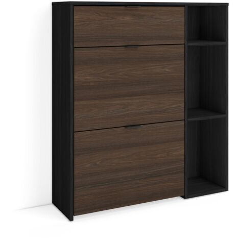 Skraut Home - Meuble à Chaussures, Meuble Rangement Chaussure, 90x27x102cm, 10 paires de chaussures, Pour Entrée, Style moderne, Noir et Chêne foncé (1/5)