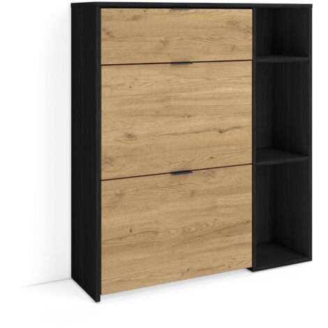 Skraut Home - Meuble à Chaussures, Meuble Rangement Chaussure, 90x27x102cm, 10 paires de chaussures, Pour Entrée, Style moderne, Noir et chêne (1/5)