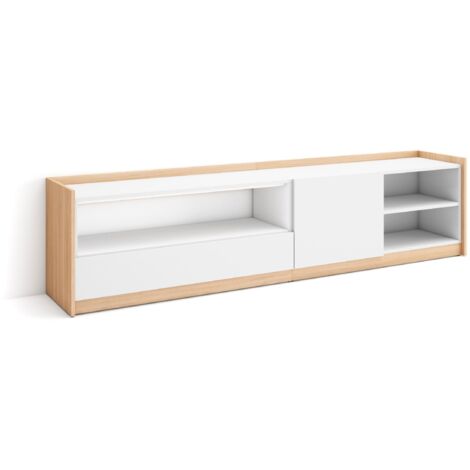 Skraut Home - Meuble TV, Banc Télé, 207x37x50cm, Pour les TV jusqu'à 80", Blanc et Chêne Soft (1/5)
