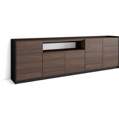 Skraut Home - Buffet salon et cuisine, Commode, 260x37x80cm, 5 Portes, Meuble chaussure, Chêne foncé et Noir (1/5)