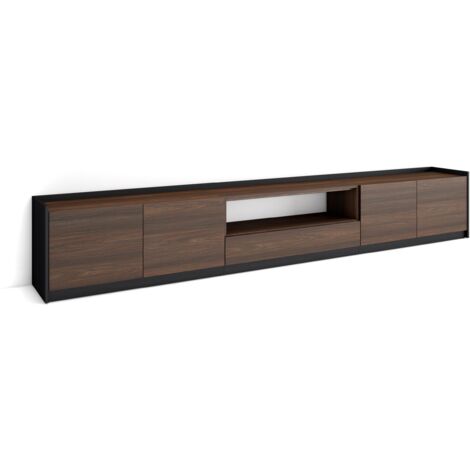 Skraut Home - Meuble TV, Banc Télé, 310x37x50cm, Pour les TV jusqu'à 80", Chêne foncé et Noir (1/5)
