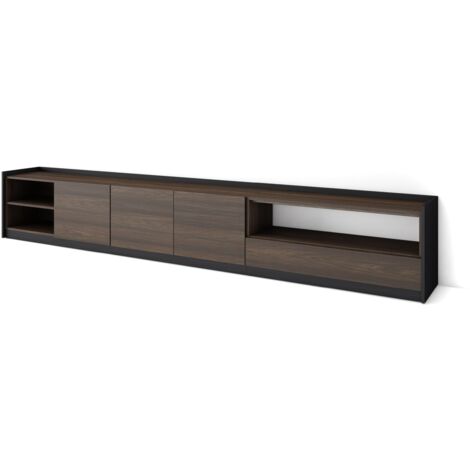 Skraut Home - Meuble TV, Banc Télé, 310x37x50cm, Pour les TV jusqu'à 80", Chêne foncé et Noir (1/5)