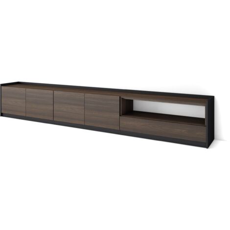 Skraut Home - Meuble TV, Banc Télé, 310x37x50cm, Pour les TV jusqu'à 80", Chêne foncé et Noir (1/5)