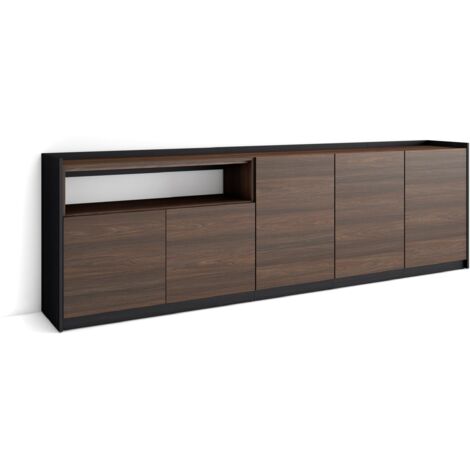 Skraut Home - Buffet salon et cuisine, Commode, 260x37x80cm, 5 Portes, Meuble chaussure, Chêne foncé et Noir (1/5)