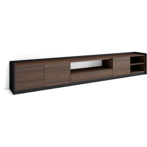Skraut Home - Meuble TV, Banc Télé, 310x37x50cm, Pour les TV jusqu'à 80", Chêne foncé et Noir (1/5)