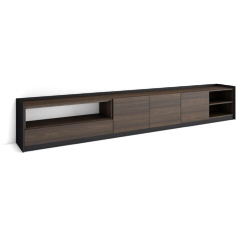 Skraut Home - Meuble TV, Banc Télé, 310x37x50cm, Pour les TV jusqu'à 80", Chêne foncé et Noir (1/5)