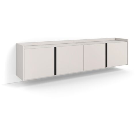 Skraut Home - Meuble TV, Banc Télé, Grand espace de Rangement, 207x35x50cm, Pour les TV jusqu'à 80", Suspendu, Mural, Style moderne, Beige (1/5)