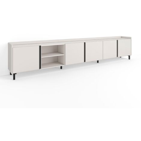 Skraut Home - Meuble TV, Banc Télé, Grand espace de Rangement, 309x35x61cm, Pour les TV jusqu'à 80", Design industriel, Style moderne, Beige (1/5)