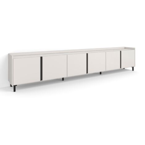 Skraut Home - Meuble TV, Banc Télé, Grand espace de Rangement, 309x35x61cm, Pour les TV jusqu'à 80", Design industriel, Style moderne, Beige (1/5)