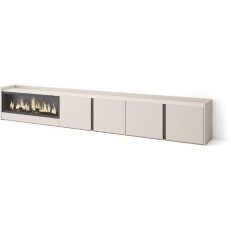 Skraut Home - Meuble TV, Banc Télé, Grand espace de Rangement, 315x35x50cm, Pour les TV jusqu'à 80", Cheminée électrique XXL, Style moderne, Beige (1/5)