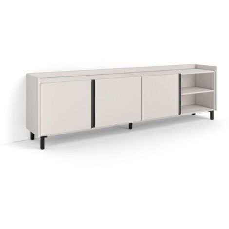 Skraut Home - Meuble TV, Banc Télé, Grand espace de Rangement, 207x35x61cm, Pour les TV jusqu'à 80", Design industriel, Style moderne, Beige (1/5)