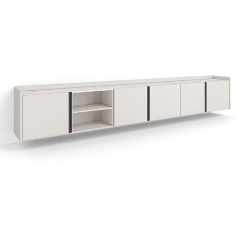 Skraut Home - Meuble TV, Banc Télé, Grand espace de Rangement, 309x35x50cm, Pour les TV jusqu'à 80", Suspendu, Mural, Style moderne, Beige (1/5)