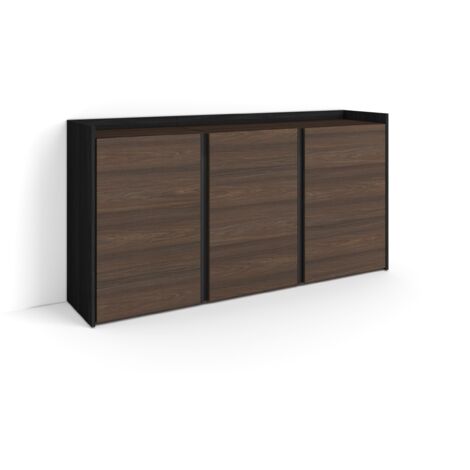 Skraut Home - Buffet salon et cuisine, Meuble de Rangement, Commode, 156x35x80cm, 3 Portes, Meuble chaussure, Style moderne, Chêne foncé et Noir (1/5)