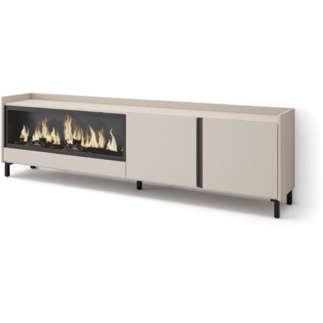 Skraut Home - Meuble TV, Banc Télé, Grand espace de Rangement, 212x35x61cm, Pour les TV jusqu'à 80", Cheminée électrique XXL, Design industriel, Style moderne, Beige (1/5)
