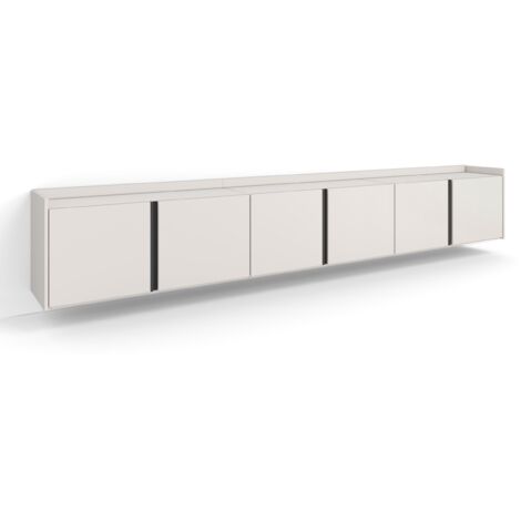 Skraut Home - Meuble TV, Banc Télé, Grand espace de Rangement, 309x35x50cm, Pour les TV jusqu'à 80", Suspendu, Mural, Style moderne, Beige (1/5)