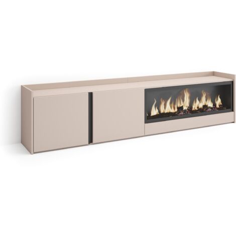 Skraut Home - Meuble TV, Banc Télé, Grand espace de Rangement, 212x35x50cm, Pour les TV jusqu'à 80", Cheminée électrique XXL, Style moderne, Beige (1/5)