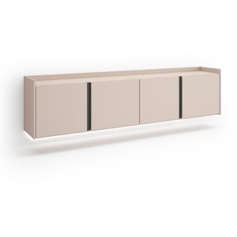 Skraut Home - Meuble TV, Banc Télé, Grand espace de Rangement, 207x35x50cm, Pour les TV jusqu'à 80", Suspendu, Mural, LED, Style moderne, Beige (1/4)