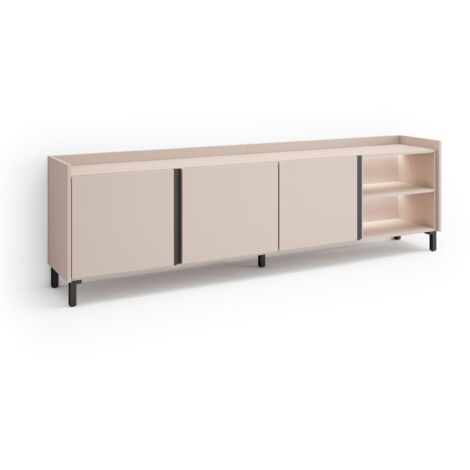 Skraut Home - Meuble TV, Banc Télé, Grand espace de Rangement, 207x35x61cm, Pour les TV jusqu'à 80", Design industriel, LED, Style moderne, Beige (1/4)