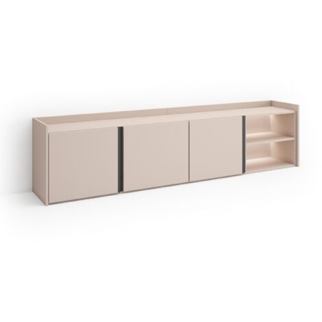 Skraut Home - Meuble TV, Banc Télé, Grand espace de Rangement, 207x35x50cm, Pour les TV jusqu'à 80", LED, Style moderne, Beige (1/4)