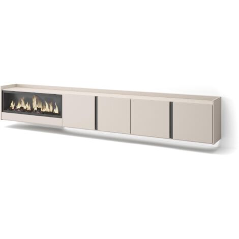 Skraut Home - Meuble TV, Banc Télé, Grand espace de Rangement, 315x35x50cm, Pour les TV jusqu'à 80", Cheminée électrique XXL, Suspendu, Mural, LED, Style moderne, Beige (1/5)