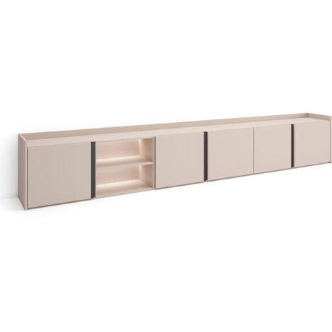 Skraut Home - Meuble TV, Banc Télé, Grand espace de Rangement, 309x35x50cm, Pour les TV jusqu'à 80", LED, Style moderne, Beige (1/4)