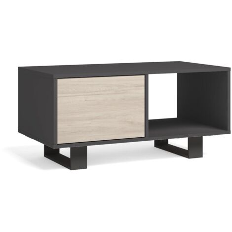 Skraut Home - Table basse avec portes, salle à manger, Modèle WIND, structure couleur Gris Anthracite, portes couleur Chêne, dimensions 92x50x45cm hauteur. (1/3)