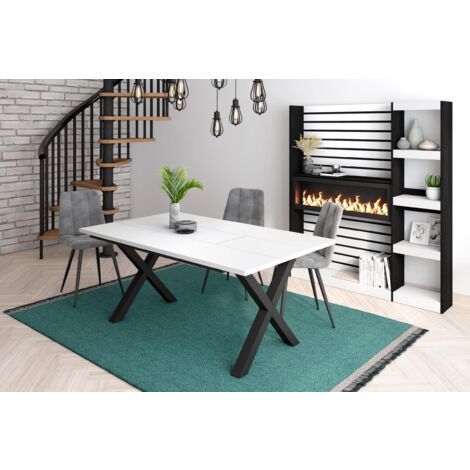 Skraut Home - Table à manger, 8 personnes, 170, Robuste et stable grâce à sa structure et aux pieds solides, Idéal pour les rassemblements de famille, Blanc, Style industriel
