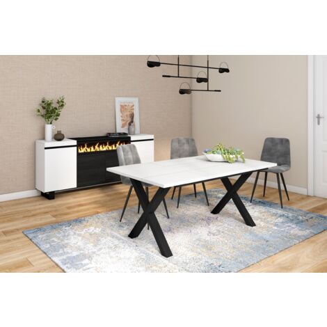 Skraut Home - Table à manger, 8 personnes, 170, Robuste et stable grâce à sa structure et aux pieds solides, Idéal pour les rassemblements de famille, Blanc, Style industriel