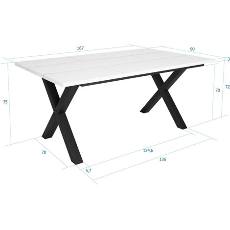 Skraut Home - Table à manger, 8 personnes, 170, Robuste et stable grâce à sa structure et aux pieds solides, Idéal pour les rassemblements de famille, Blanc, Style industriel