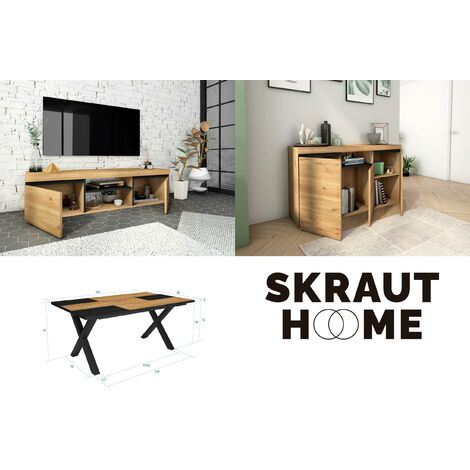 Meuble TV Avec Cheminée électrique LED - 290x170cm - Blanc/Chêne | Skraut Home