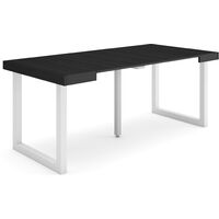Skraut Home - Table console extensible, Console meuble, 180, Pour 8 personnes, Pieds bois massif, Style moderne, Noir