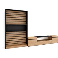 Skraut Home - Ensemble Meuble TV, Meuble Salon Complet, 310x186x35cm, Pour les TV jusqu'à 80", Salon Complet, Style moderne, Chêne et noir