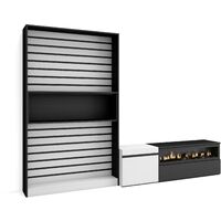 Skraut Home - Ensemble Meuble TV, Meuble Salon Complet, 260x186x35cm, Pour les TV jusqu'à 65", Cheminée électrique, Style moderne, Blanc et noir